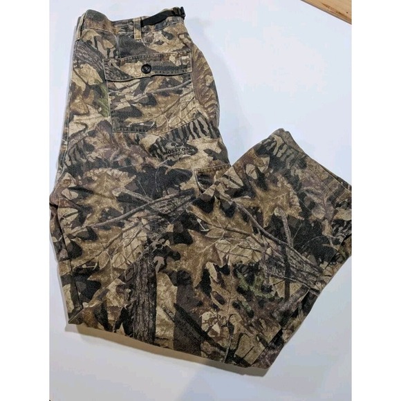 VTG Mossy Oak Camo Hunting Cargo Pants Mens L Belted‎ Waist (36x30) - Picture 1 of 12